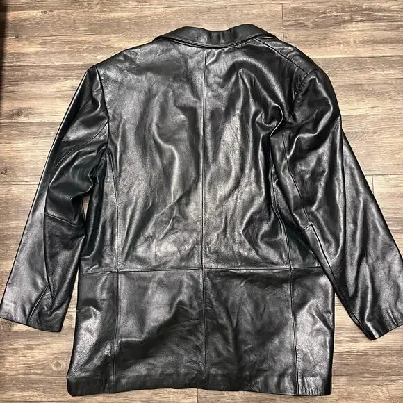 Wilsons Leather Car Coat Mens L Black 3 Button Blazer Jacket 90s Classic Vtg - Picture 6 of 10